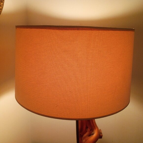 MID CENTURY Handmade Cypress Knee Table Lamp w Drum Lampshade 1950s *WORKS* - Picture 9 of 15
